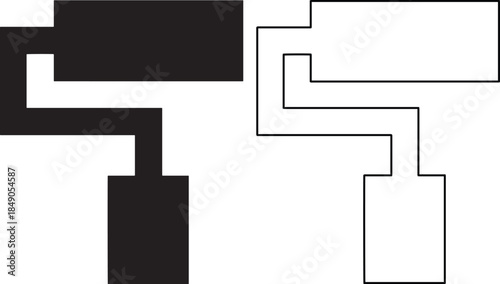 Set of paint roller icons in solid black and thin outline style for home renovation and interior design projects