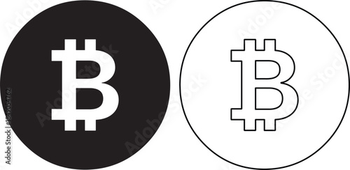 Bitcoin Symbol Design Elements with Solid and Outline Circles for Financial Web Interface