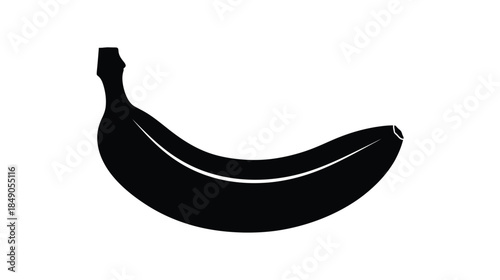 A simple black and white silhouette of a curved banana shape