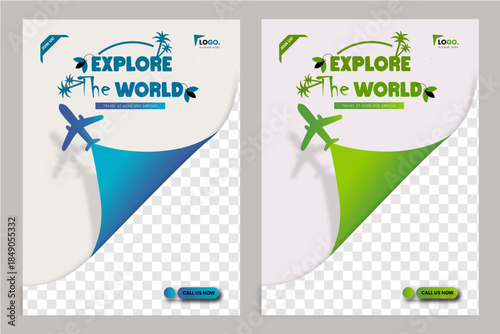 Modern creative and professional travel flyer design for tourism agency, vacation packages, holiday trips, adventure tours, airline and hotel travel promotion