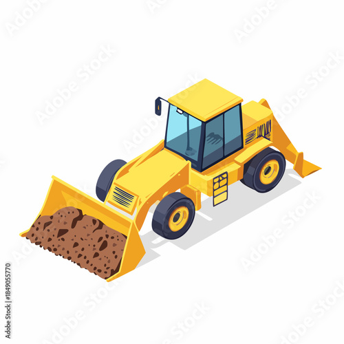 Yellow backhoe loader with dirt in bucket