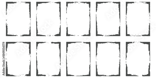 A collection of grunge rectangular frames with distressed edges on a white background