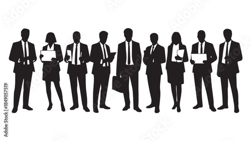 Business people , silhouettes, group of standing business men and women
