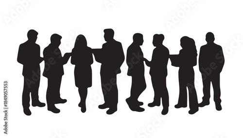 Business people , silhouettes, group of standing business men and women
