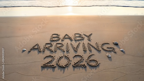 Baby Arriving word in the sand