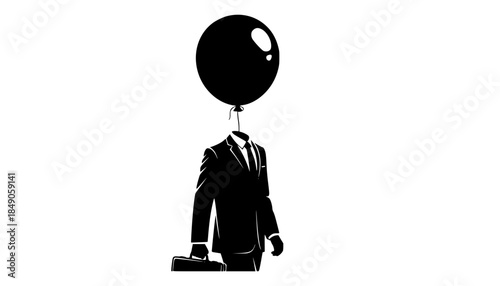 Surreal Silliness: Business Person with Balloon Head Silhouette - Absurd and Playful Vector