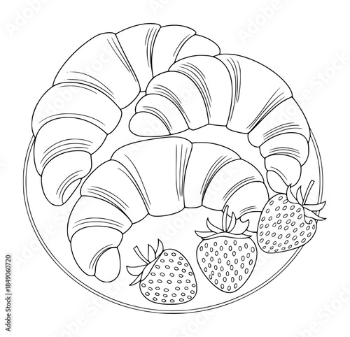 Crescent rolls and strawberries a white background