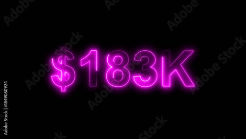 Obraz na plátne Neon line bright 183k followers isolated magenta color 4k illustration on black background