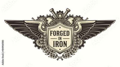 Intricate emblem showcasing industrial craftsmanship and mechanical artistry