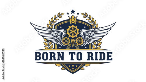 Dynamic emblem featuring wings gears and laurel wreaths symbolizing freedom