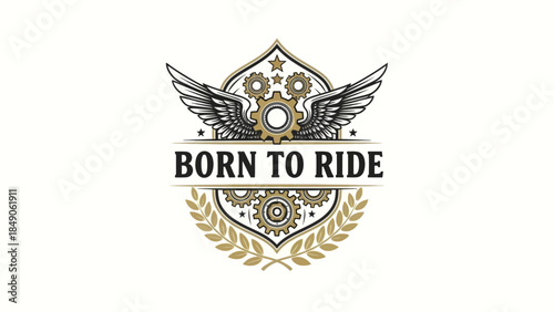 Automotive Enthusiast Emblem with Mechanical Gears and Wings for Riders