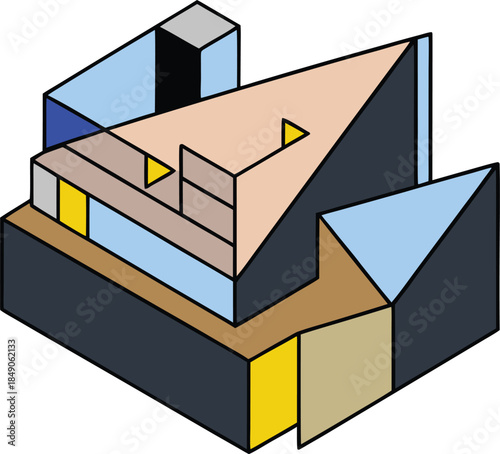 Industrial brutalist geometry with sharp cuts