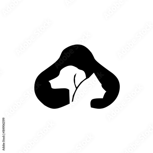 Minimalist black silhouette featuring a dog and cat profile within a heart-like shape. A clean, modern design perfect for pet care, veterinary clinics, or animal rescue.