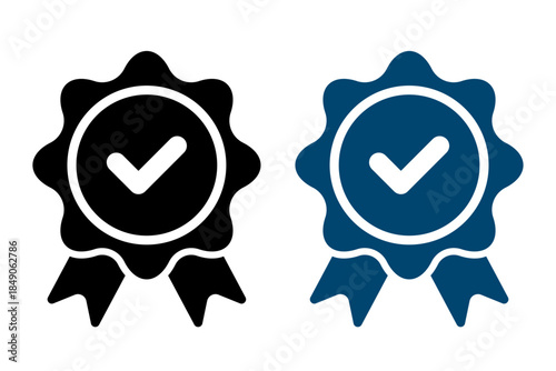 Quality Badge Icon with Check Mark Isolated on Transparent Background. Certification. Vector Illustration