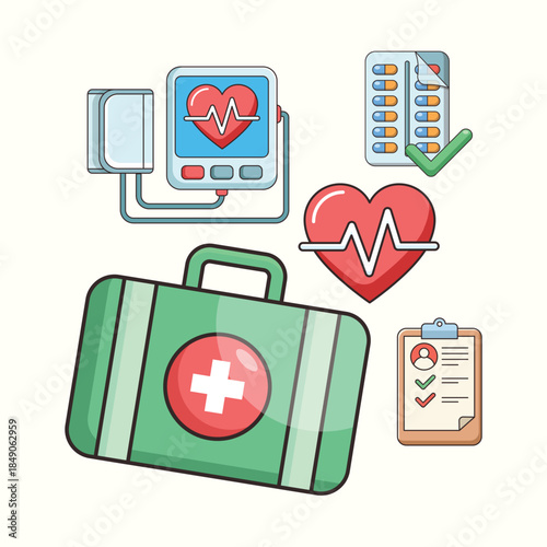 Medical first aid kit box vector illustration for emergency supply