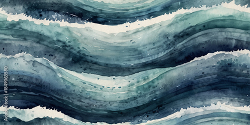 Blue watercolor abstract background featuring flowing paint waves, artistic texture, soft gradients, white center space and fluid artistic design