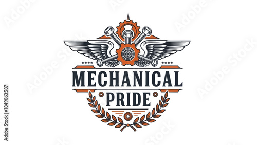 Innovative Mechanical Pride Emblem with Wings and Gear Elements