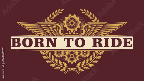 Inspiring Motorcycle Enthusiast Emblem with Gear and Wings Design