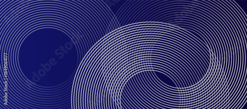 Abstract white glowing geometric lines on dark blue background. Modern white circle lines pattern. Futuristic technology concept.