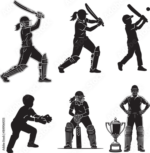 cricket player silhouette on white background