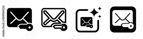 Protected mail icon with key symbol for secure digital messaging with transparent background vector illustration