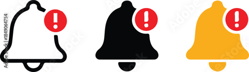 notification bell three icon yellow black line vector set illustration design 