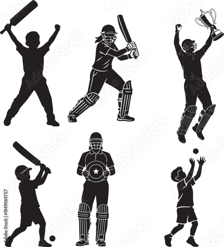 cricket player silhouette on white background