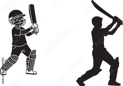 cricket player silhouette on white background