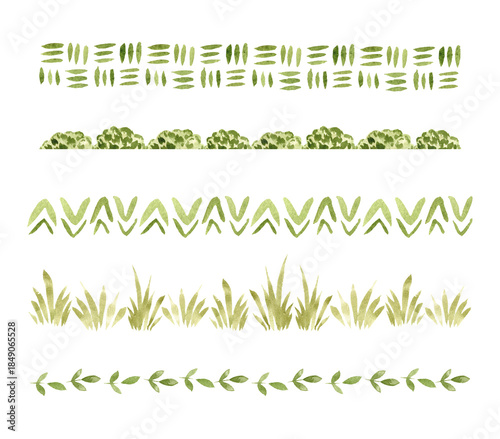Watercolor Green Botanical Borders and Decorative Foliage Strips