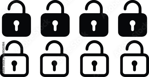 8 open lock black black line icon set vector illustration design