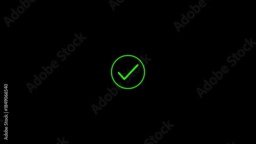 Modern green check mark icon animation on a white background. Represents success, correctness, Motion graphics of tick mark concept.