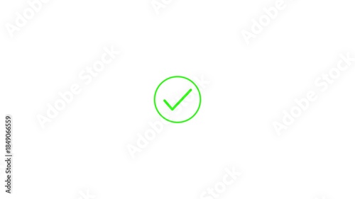 Modern green check mark icon animation on a white background. Represents success, correctness, Motion graphics of tick mark concept.