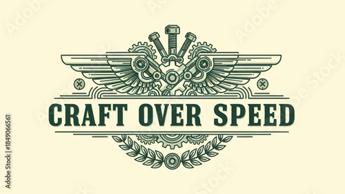 Innovative Logo Design Featuring Mechanical Wings and Gears for Craft Over