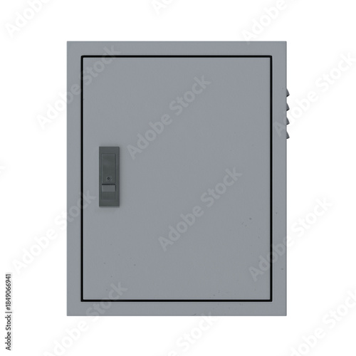Canvas-taulu Closed gray metal electrical panel box with a simple latch on a white background