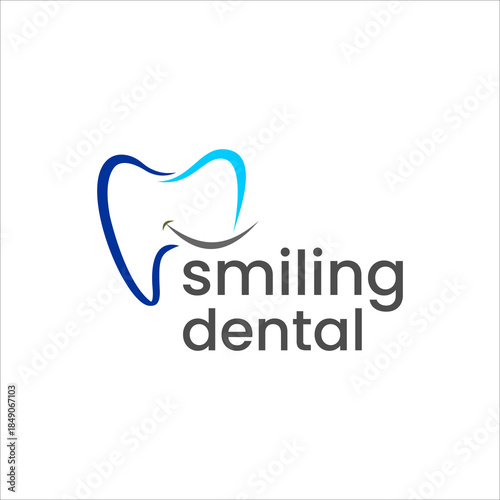 Smiling dental logo vector icon with tooth shape and friendly smile symbol for dentist clinic oral care healthcare branding isolated on white background
