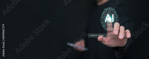 Canvastavla A man touching a glowing AI circuit brain