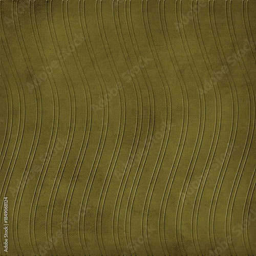 Olive green wavy striped fabric texture background, embossed curved lines, elegant textile pattern, seamless wallpaper for interior, spa, organic branding.
