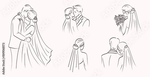 Sketch set of newlyweds. Vector illustration for invitations, anniversaries, greetings, postcards.