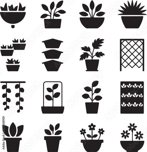 Potted plants, indoor gardening, houseplant collection, succulent pot, botanical decor, nature symbol, hanging planter, leaf foliage