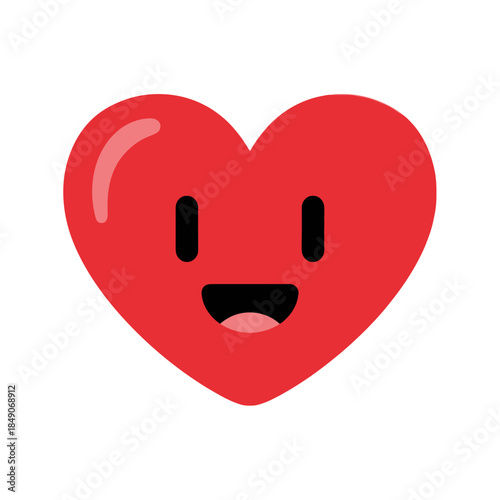 Vibrant heart emoticon with joyful expression on white background