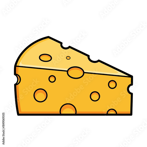 Vibrant cartoon cheese wedge with holes on white background