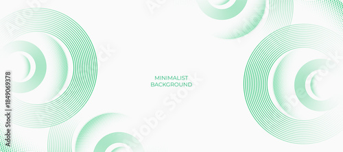 Abstract white background with green circle lines. Green circle lines pattern. Futuristic technology concept. Suit for cover, poster, banner, brochure, header, website