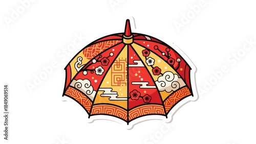 Colorful decorative umbrella with intricate traditional patterns and vibrant