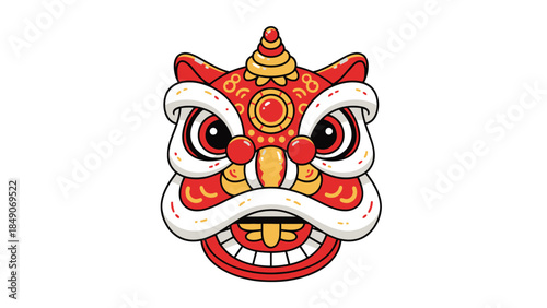 Traditional Chinese Lion Dance Mask with Vibrant Colors and Clear Detailing