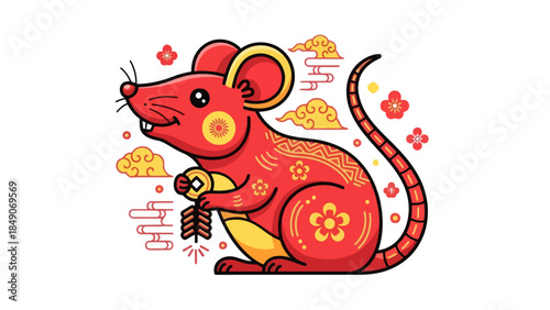 Colorful Chinese New Year Inspired Rat Illustration Celebrating Prosperity