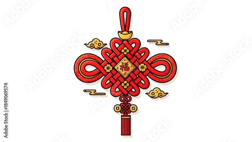 Traditional Chinese Knot Pattern with Golden Accents and Cloud Motifs for Good