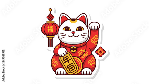Charming Lucky Cat Sticker Celebrating Prosperity and Good Fortune