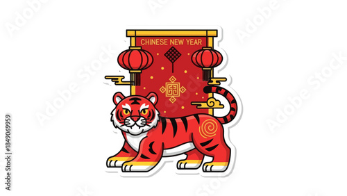 Vibrant Chinese New Year celebration featuring tiger mascot and festive