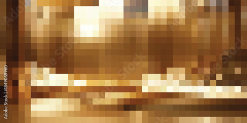 Abstract pixelated golden brown background with light effects.