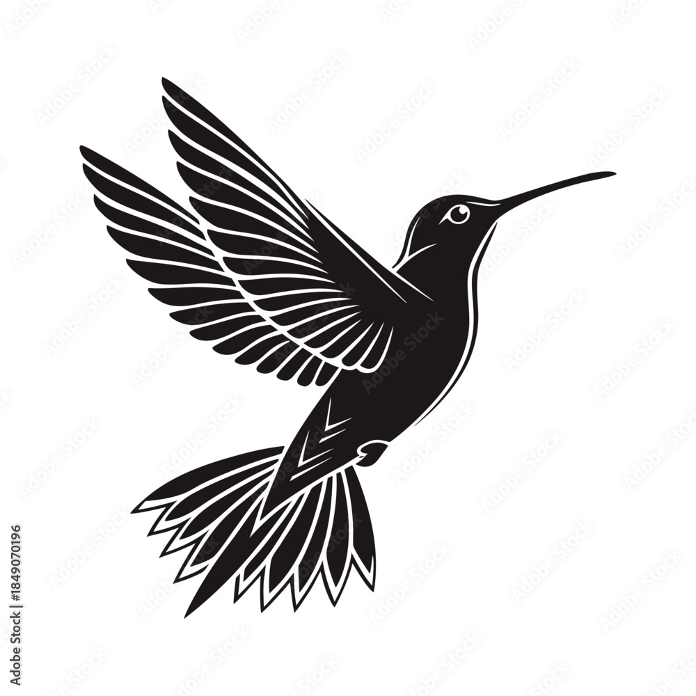 Obraz premium Elegant Flying Hummingbird Black Silhouette Vector